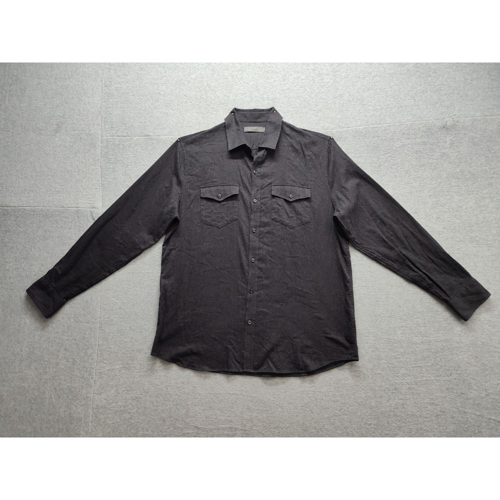 G/Fore Men Shirt XL Dark Gray Button Up Collar Chest‎ Pockets Long Sleeve Casual